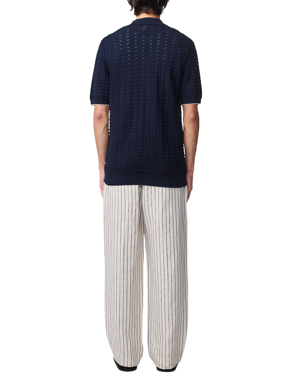 Product image 3 of 5, which shows NN.07 Textured Zip Front Cotton Polo Shirt, Navy Blue, S