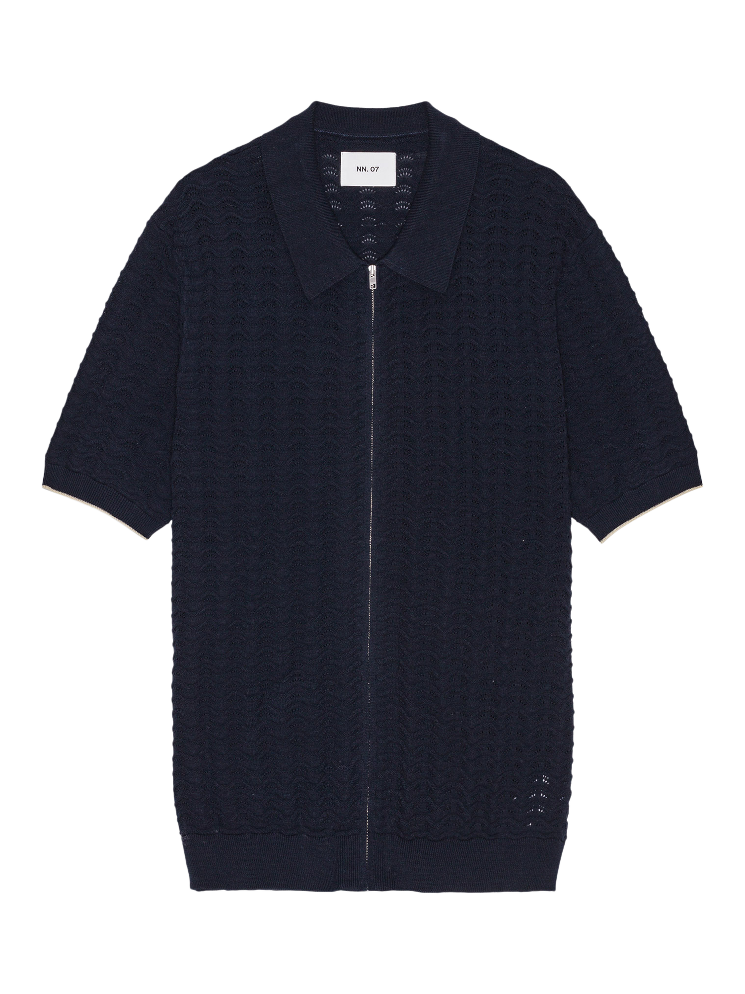 Product image 4 of 5, which shows NN.07 Textured Zip Front Cotton Polo Shirt, Navy Blue, S