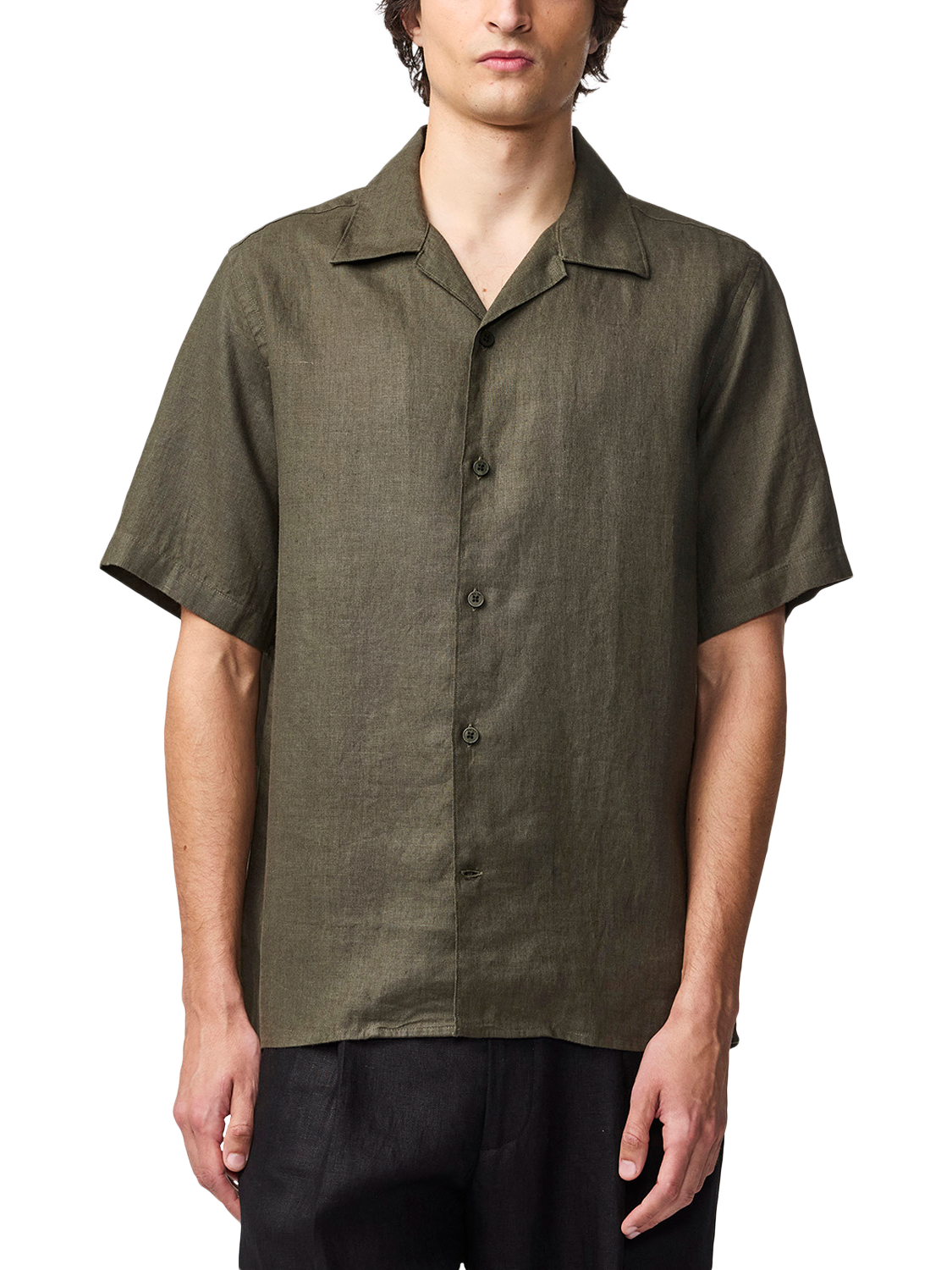 Product image 1 of 5, which shows NN.07 Short Sleeve Linen Shirt, Croc Green, S