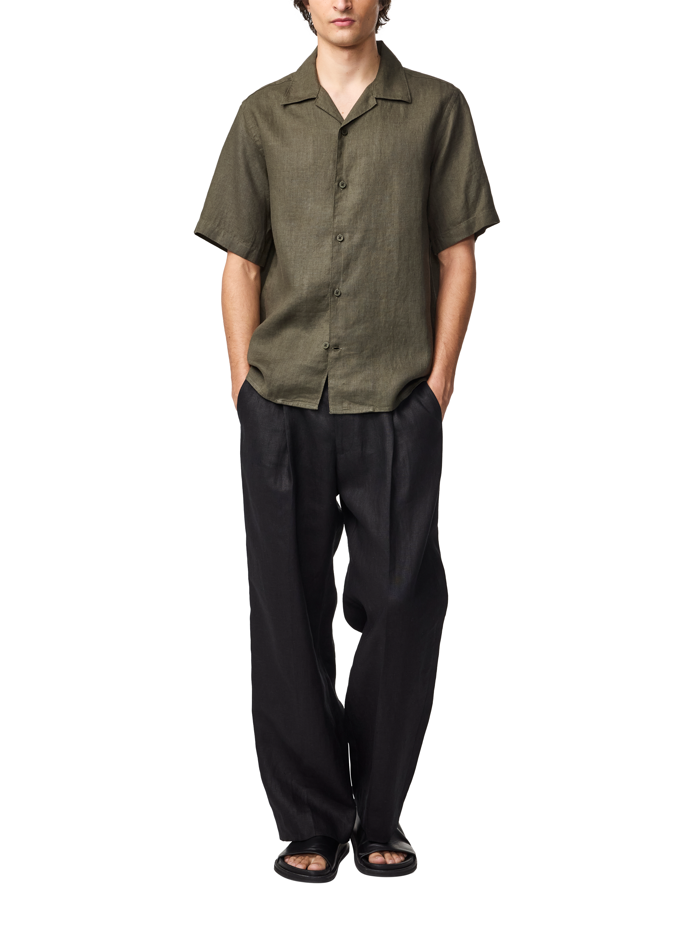 Product image 4 of 5, which shows NN.07 Short Sleeve Linen Shirt, Croc Green, S