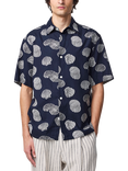 NN.07 Freddy Cotton Regular Fit Shell Print Shirt, Navy Blue