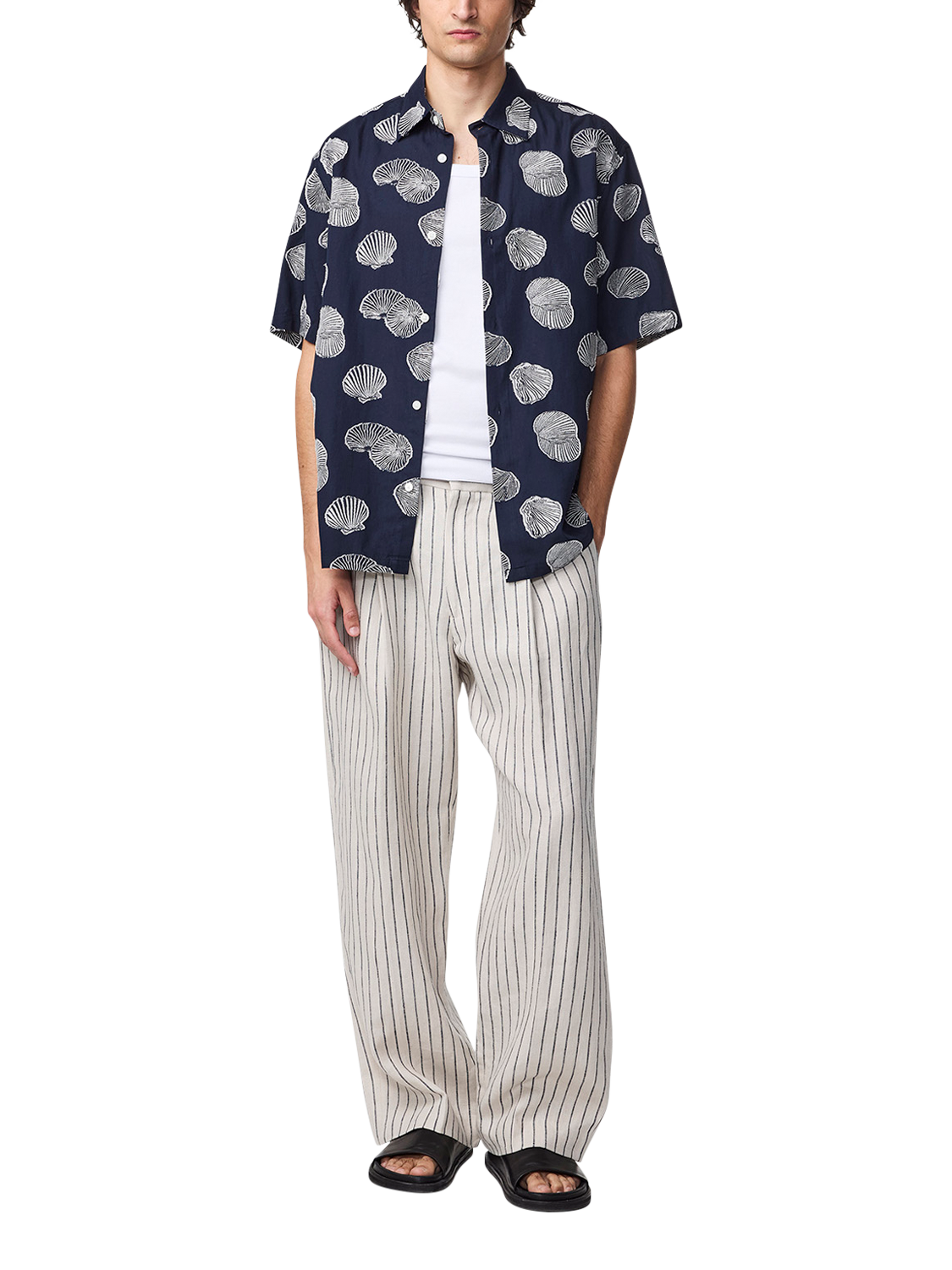 Product image 2 of 5, which shows NN.07 Freddy Cotton Regular Fit Shell Print Shirt, Navy Blue, S