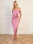 Chi Chi London Off Shoulder Rosette Dress, Pink