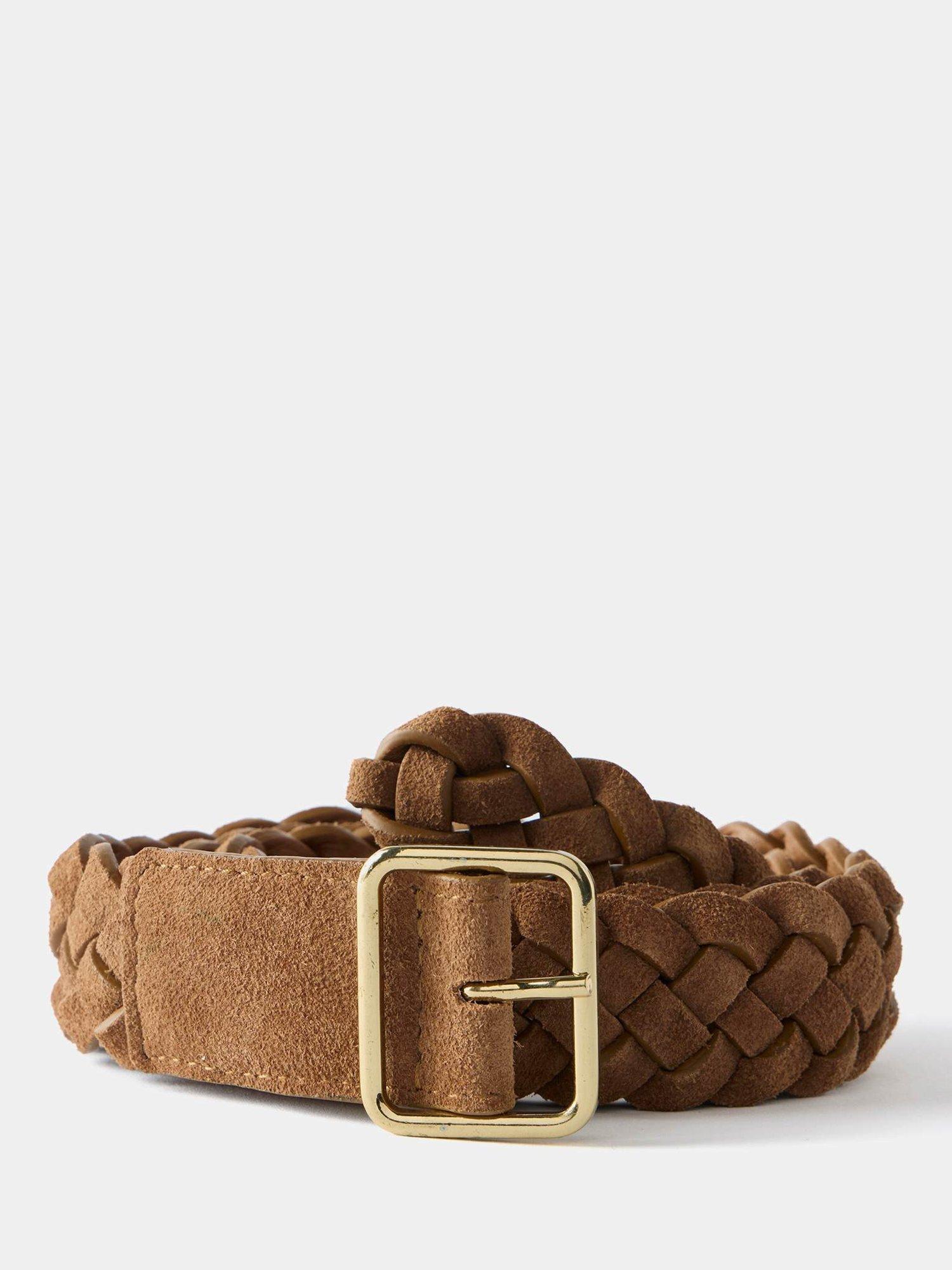 Product image 1 of 4, which shows Mint Velvet Tan Suede Woven Belt, Brown, L