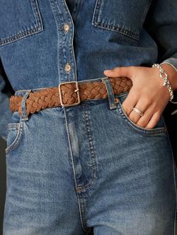 Mint Velvet Tan Suede Woven Belt - view 2, Brown
