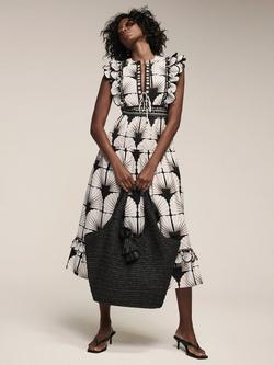 Mint Velvet Shell Print Midi Dress, Black, Black