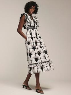 Mint Velvet Shell Print Midi Dress, Black - view 2, Black