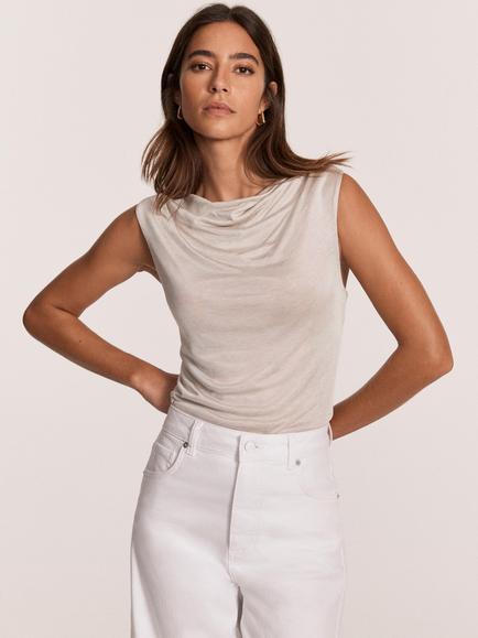 Mint Velvet Draped Top - view 2, Natural