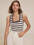 Mint Velvet Stripe Scallop Trim Vest Top, Blue Navy
