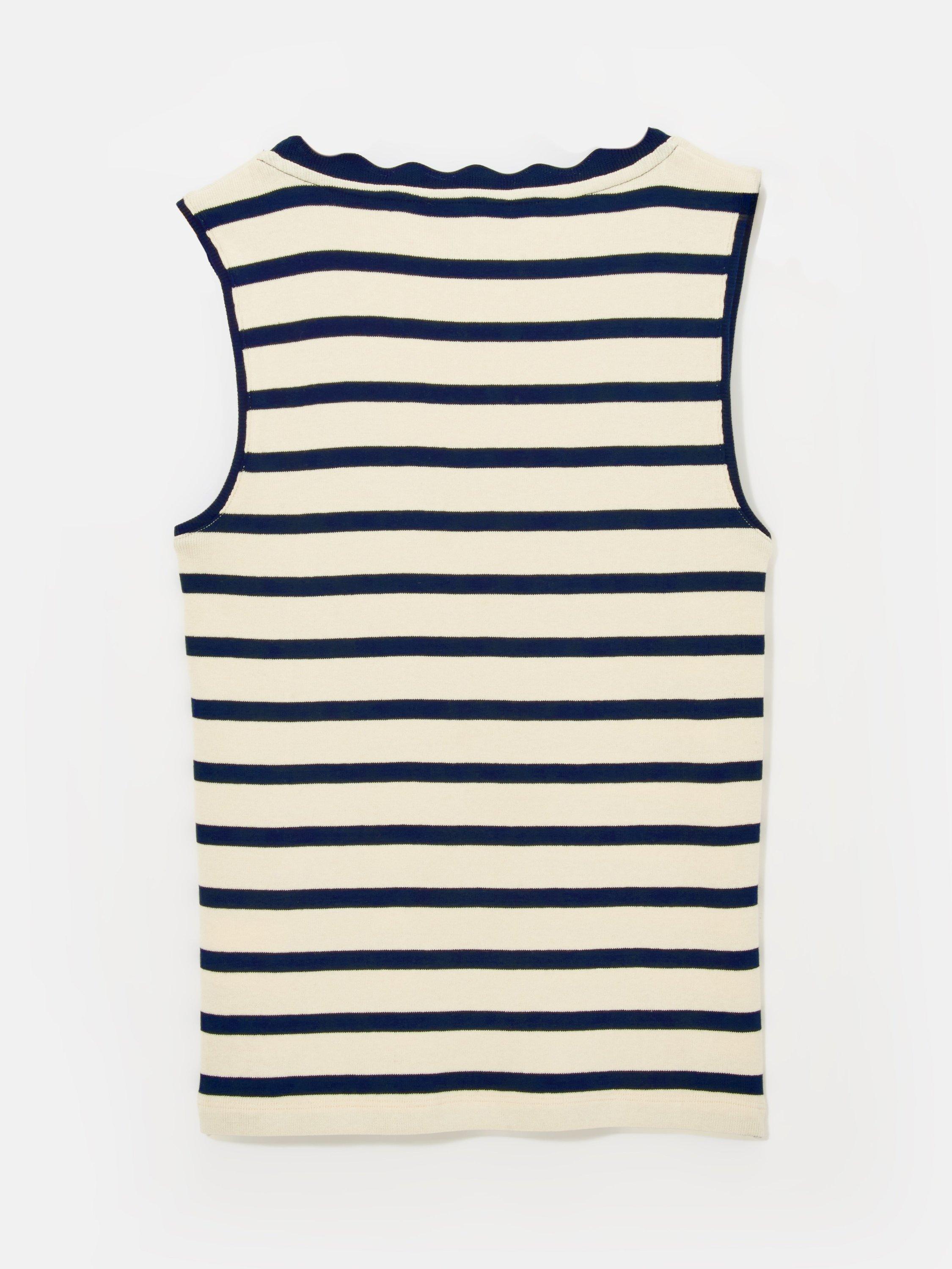 Product image 7 of 8, which shows Mint Velvet Stripe Scallop Trim Vest Top, Blue Navy, L