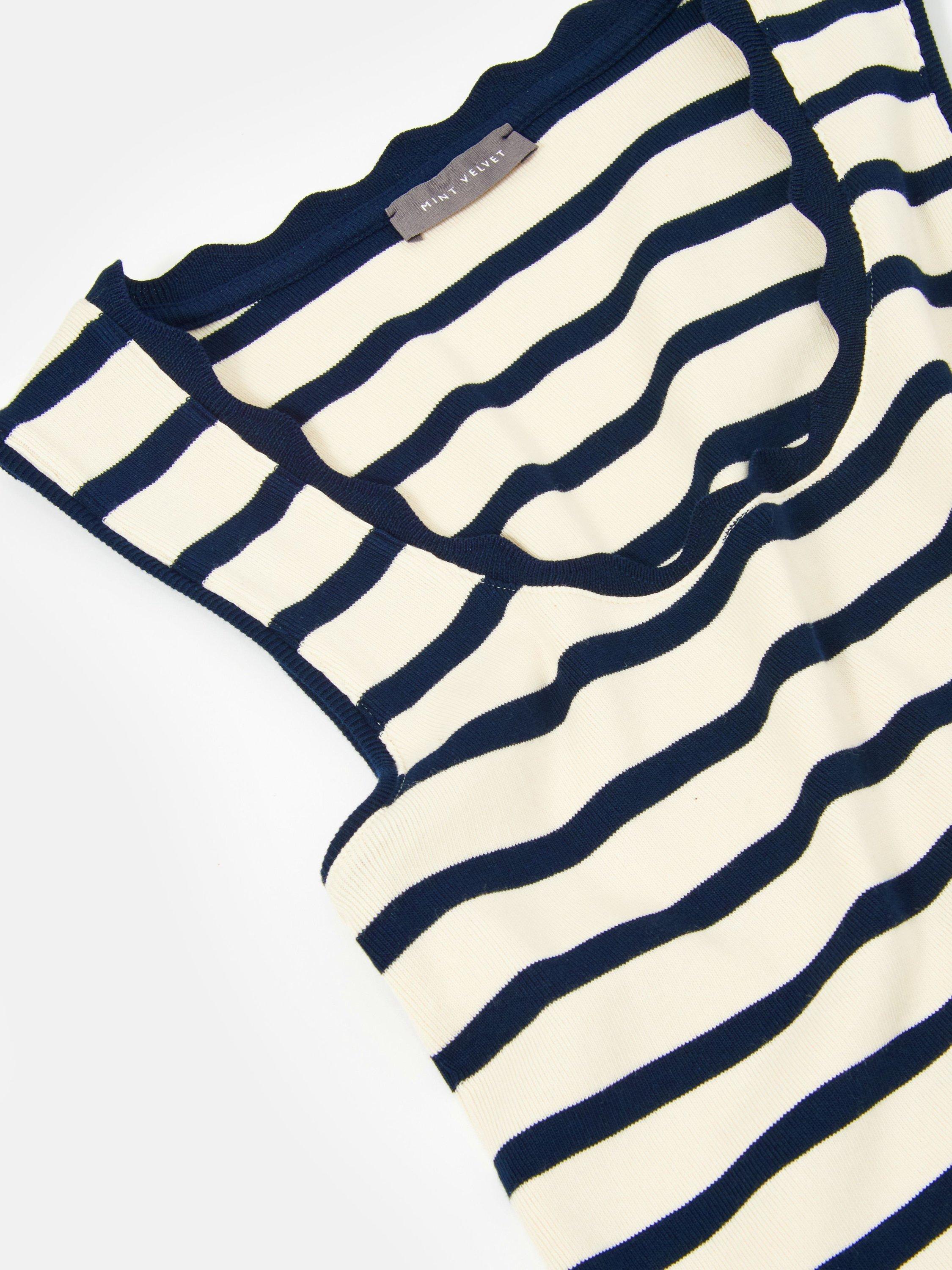 Product image 8 of 8, which shows Mint Velvet Stripe Scallop Trim Vest Top, Blue Navy, L