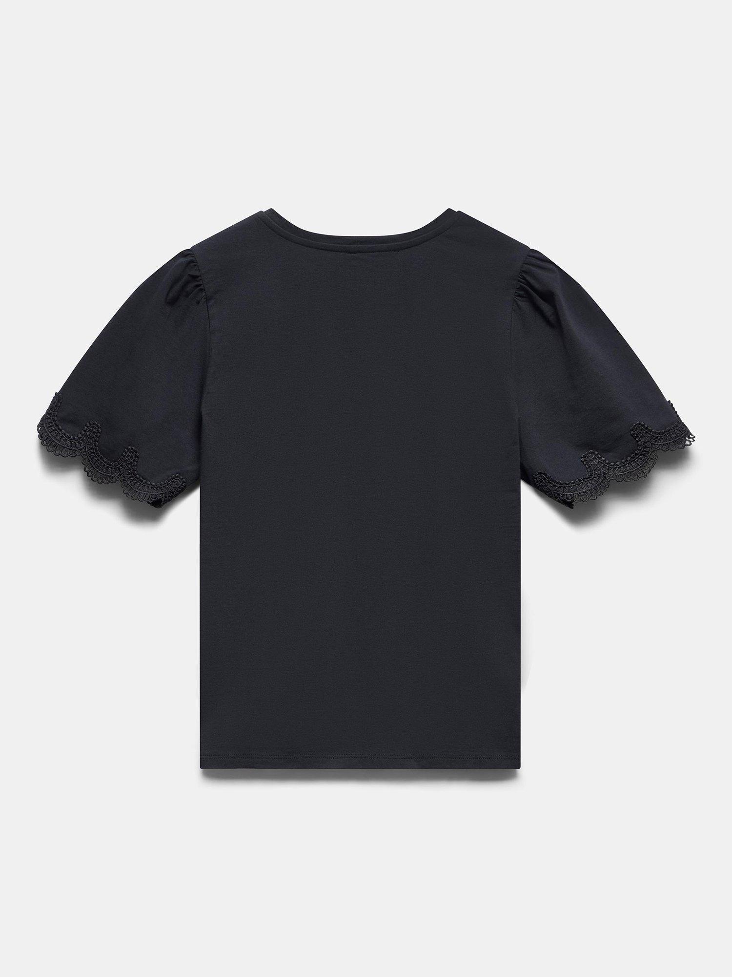 Product image 5 of 6, which shows Mint Velvet Lace Trim Sleeve T-Shirt, Blue Navy, L