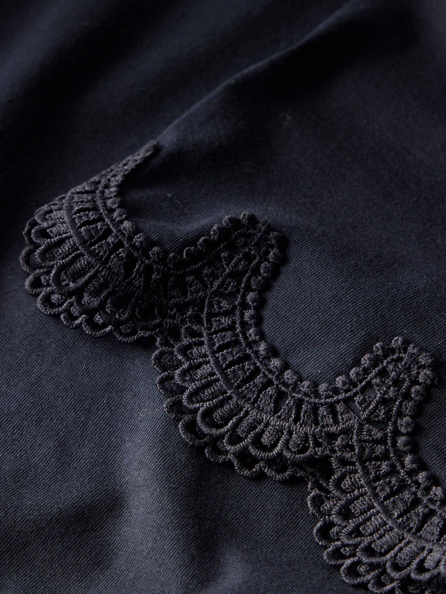 Product image 6 of 6, which shows Mint Velvet Lace Trim Sleeve T-Shirt, Blue Navy, L