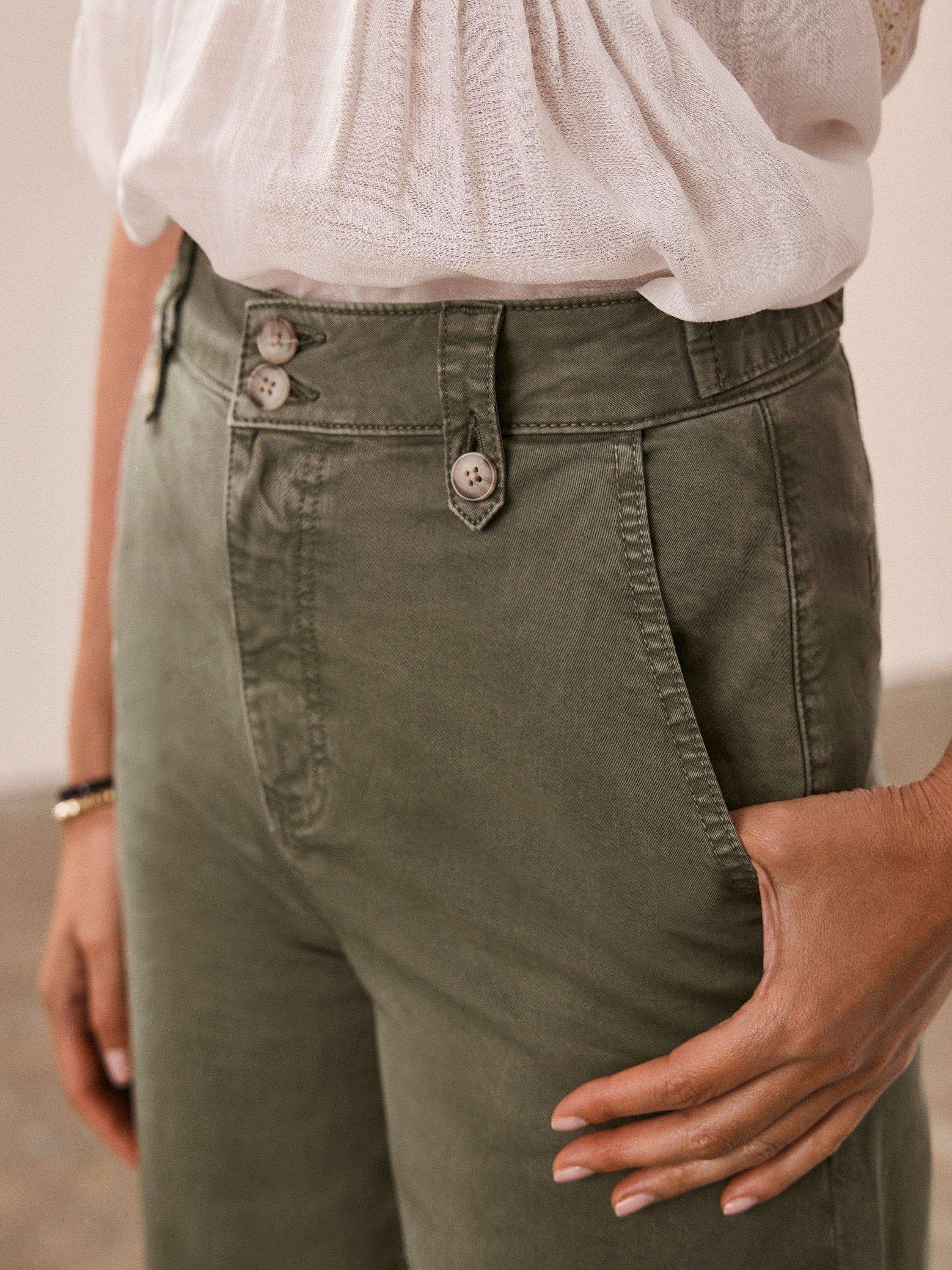 Product image 3 of 7, which shows Mint Velvet Barrel Leg Chinos, Green Khaki, 6R