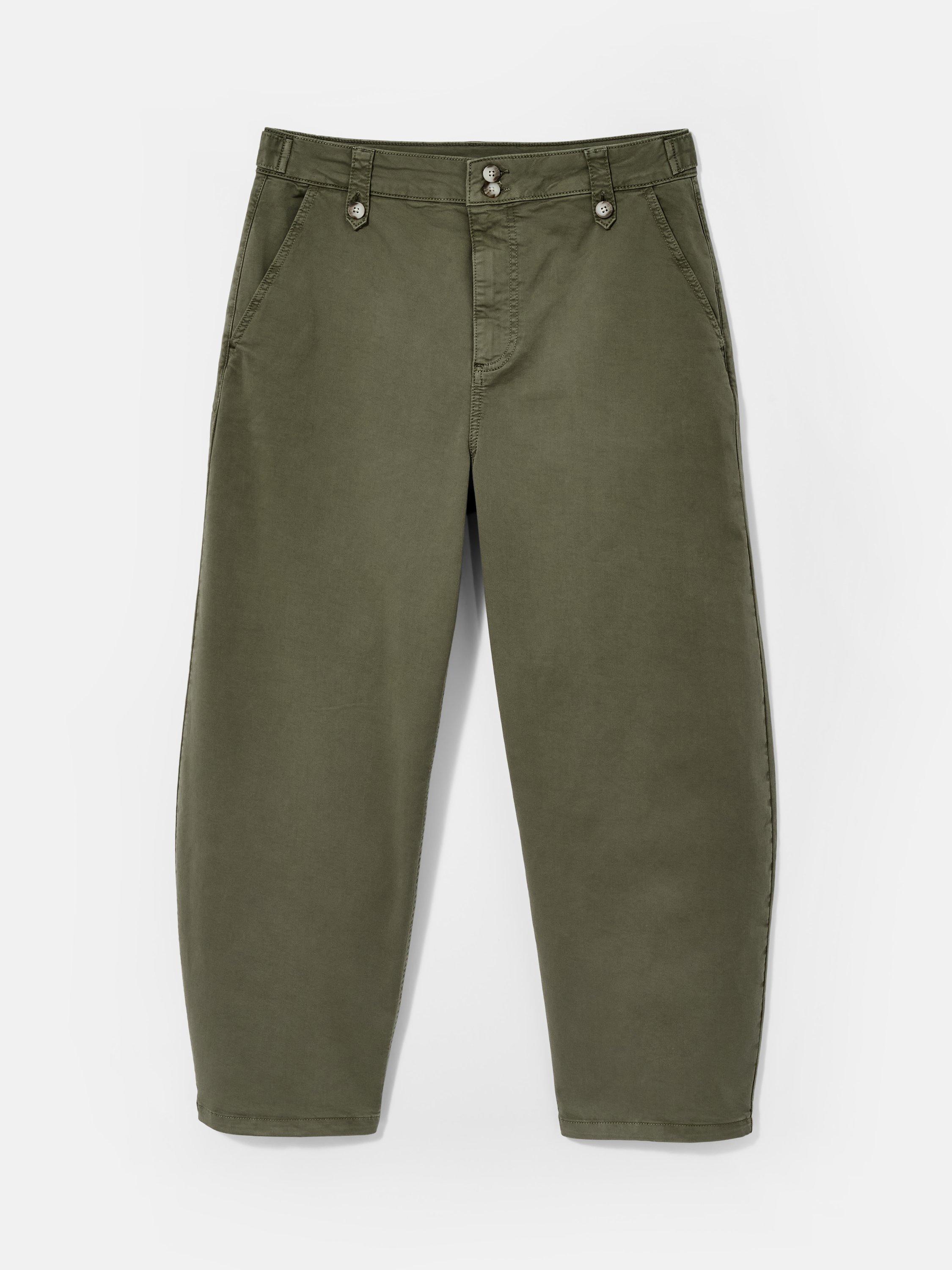 Product image 6 of 7, which shows Mint Velvet Barrel Leg Chinos, Green Khaki, 6R