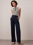 Mint Velvet Button Detail Wide Leg Trousers, Blue Navy