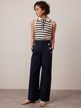 Mint Velvet Button Detail Wide Leg Trousers, Blue Navy