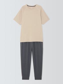 John Lewis Jersey Short Sleeve Pyjama Set, Natural Sand - view 2, Natural Sand