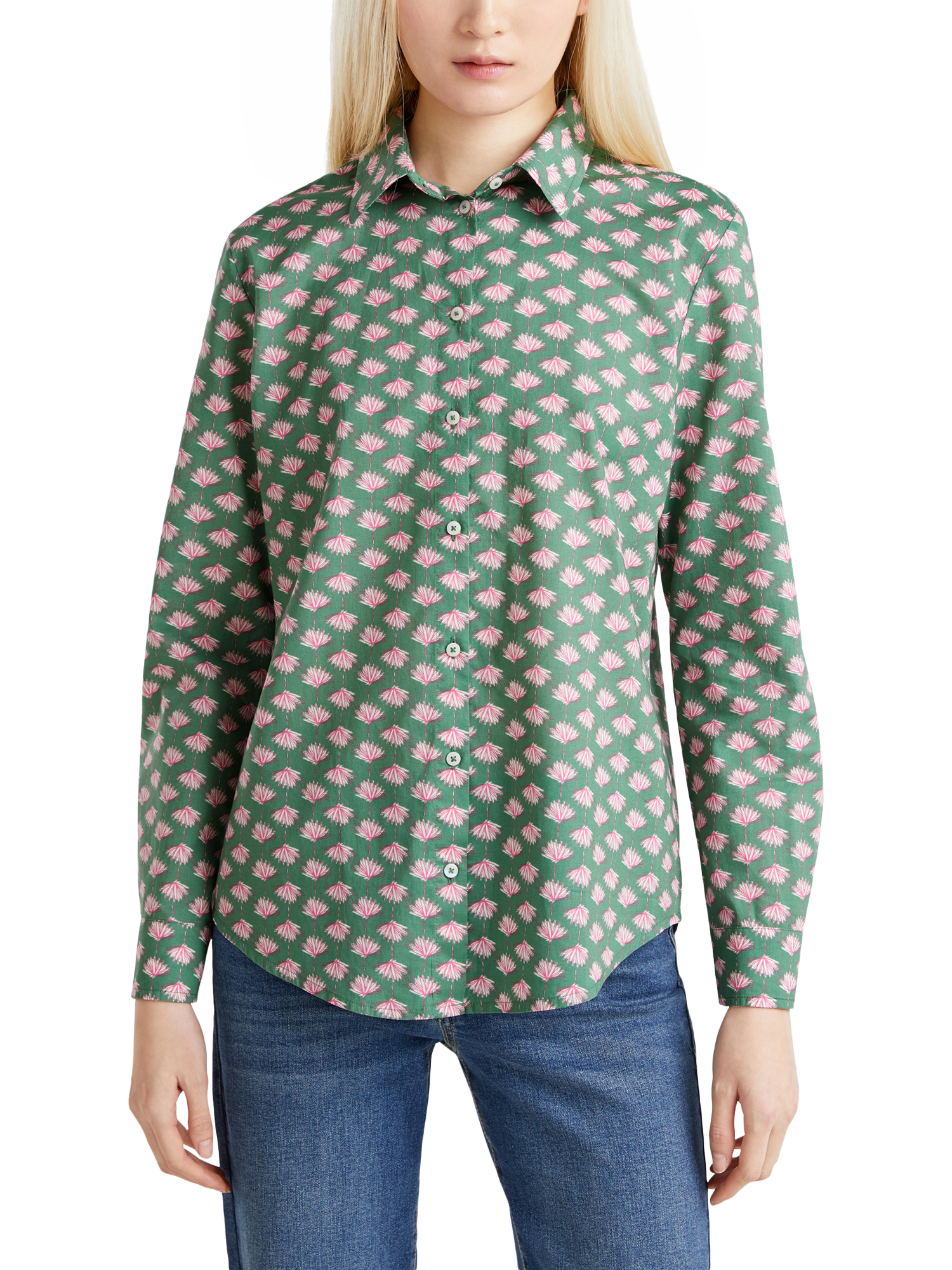 Benetton Abstract Long Sleeve Shirt, Green/Multi
