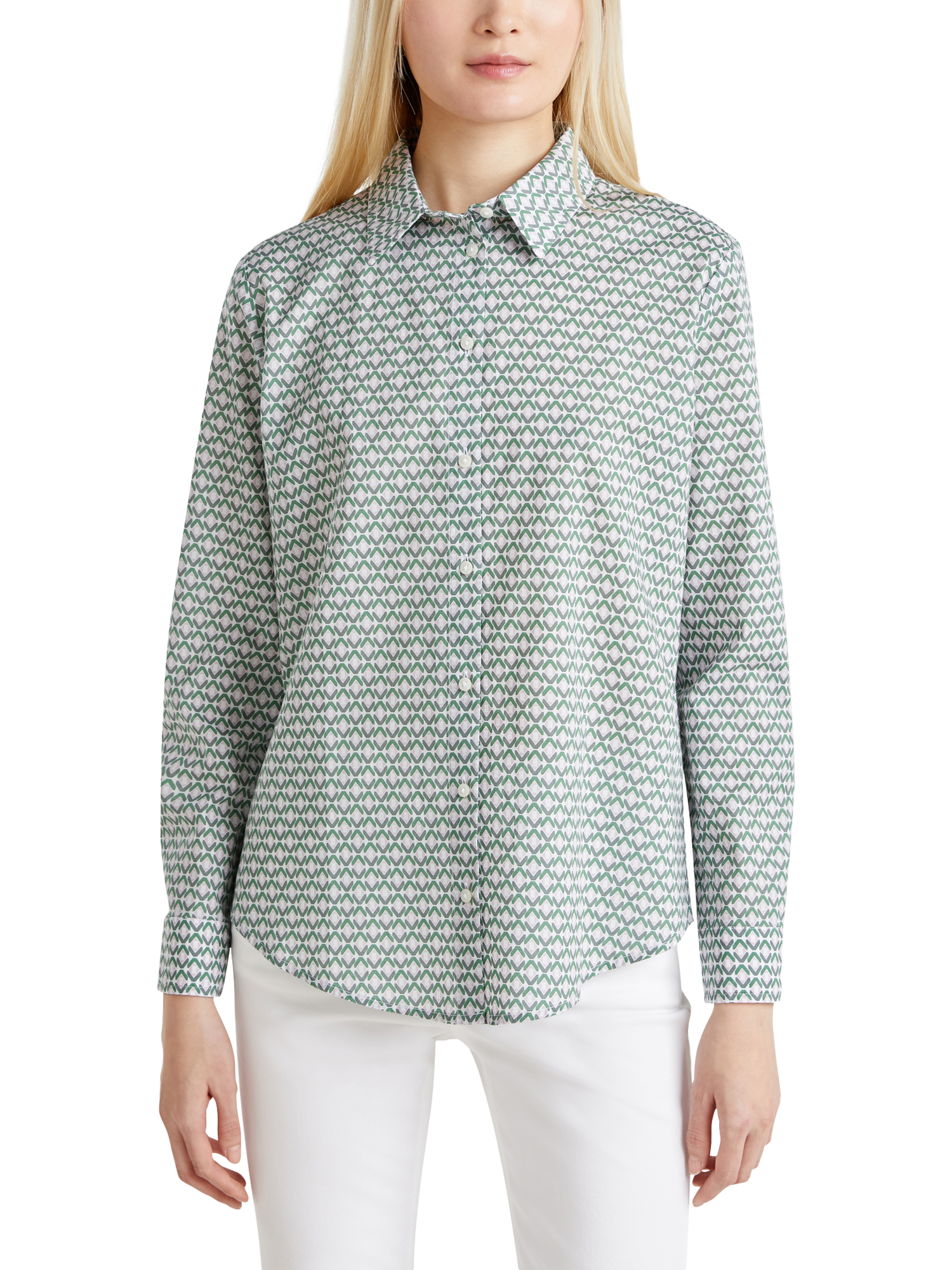 Product image 1 of 4, which shows Benetton Abstract Long Sleeve Shirt, Green/White, L