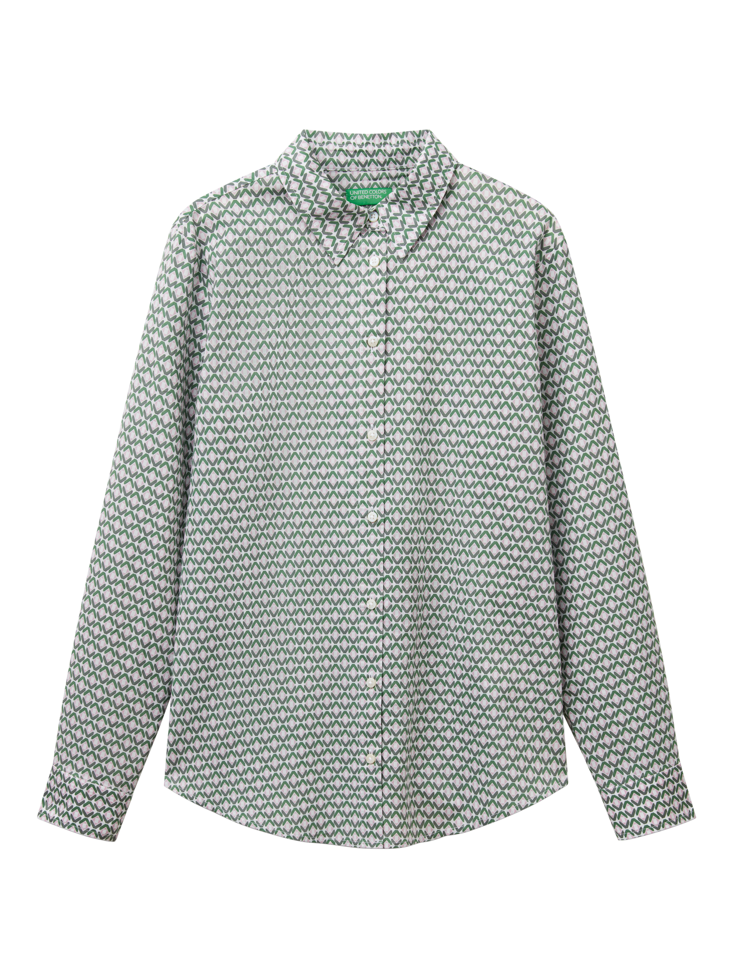 Product image 3 of 4, which shows Benetton Abstract Long Sleeve Shirt, Green/White, L
