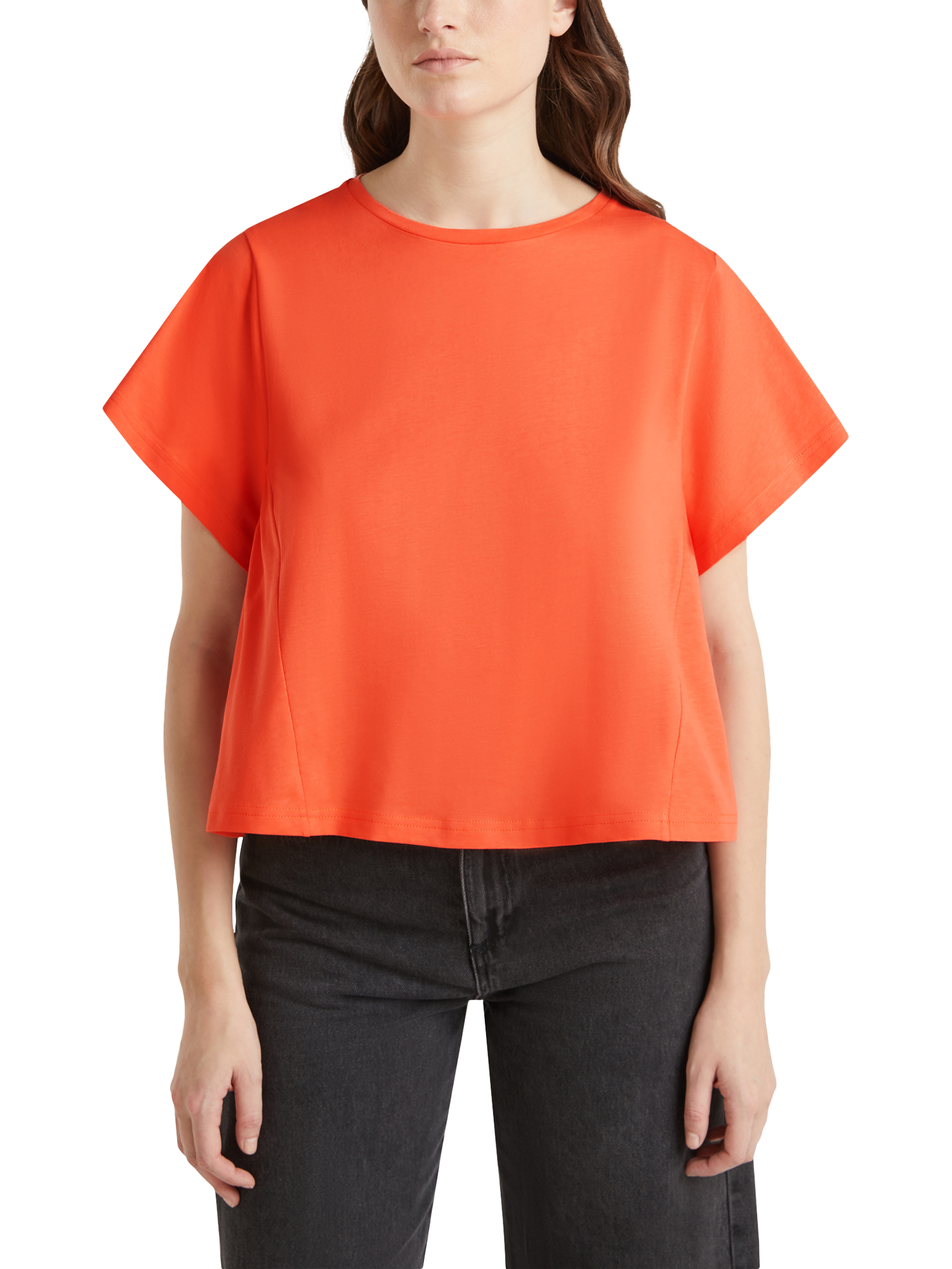 Benetton Gathered Side Cotton Crew Neck T-Shirt, Coral