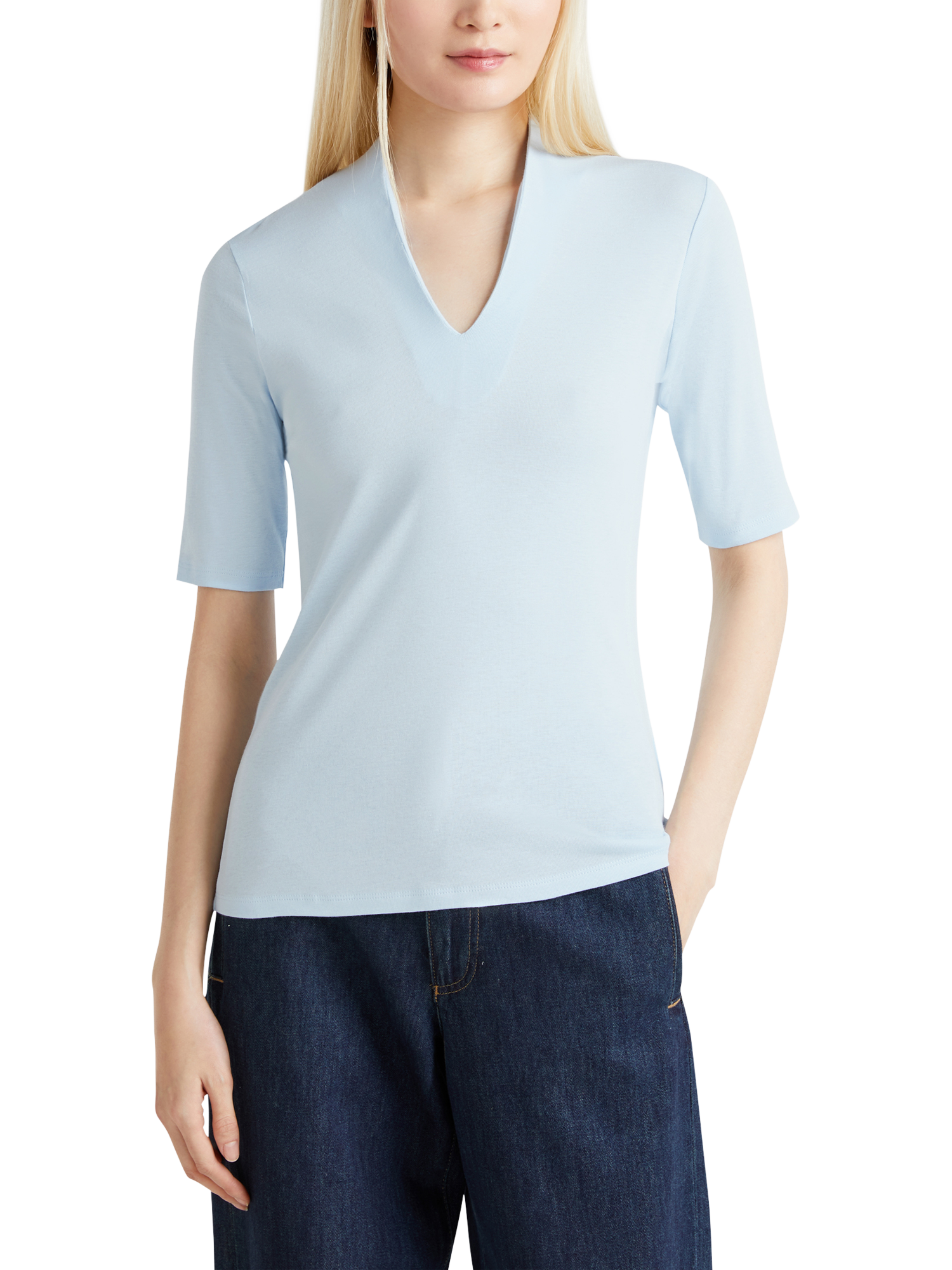 Benetton Slim Fit V-Neck T-Shirt, Heavenly Blue
