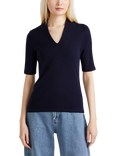 Benetton Ribbed V-Neck T-Shirt, Night Blue
