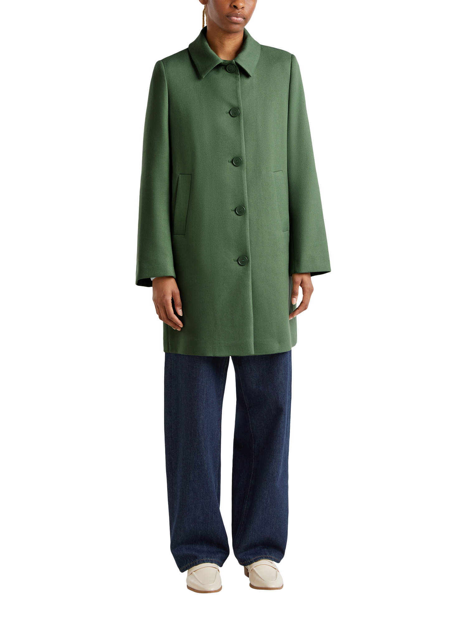 Benetton Collar Twill Coat, Forest Green