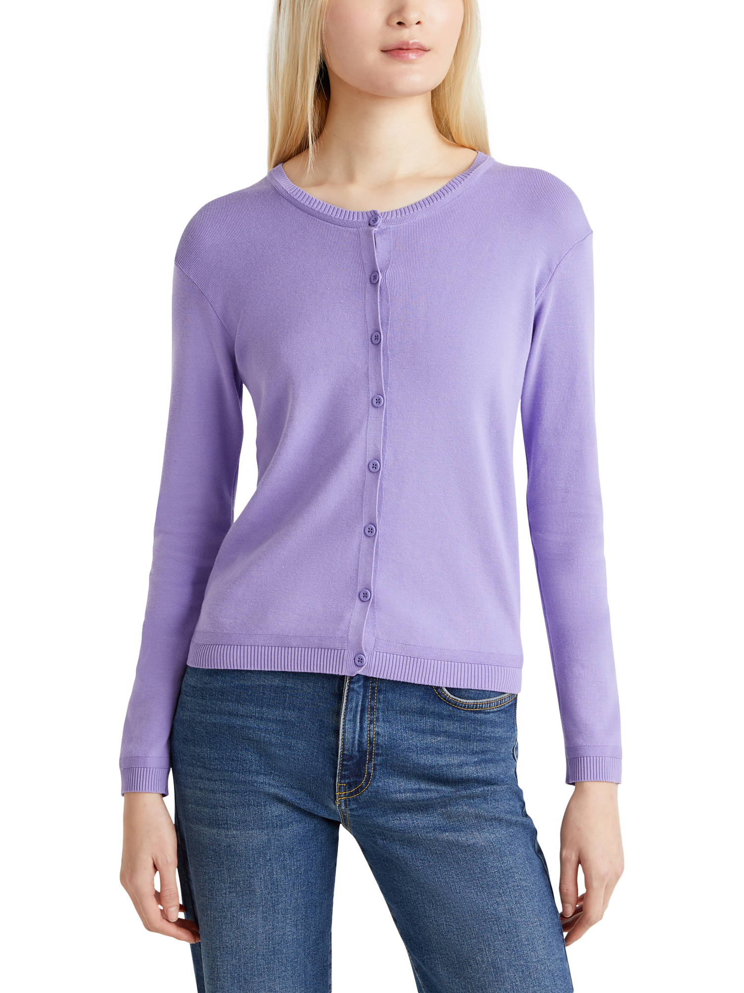 Product image 1 of 6, which shows Benetton Cotton Knit Cardigan, Periwinkle, XS
