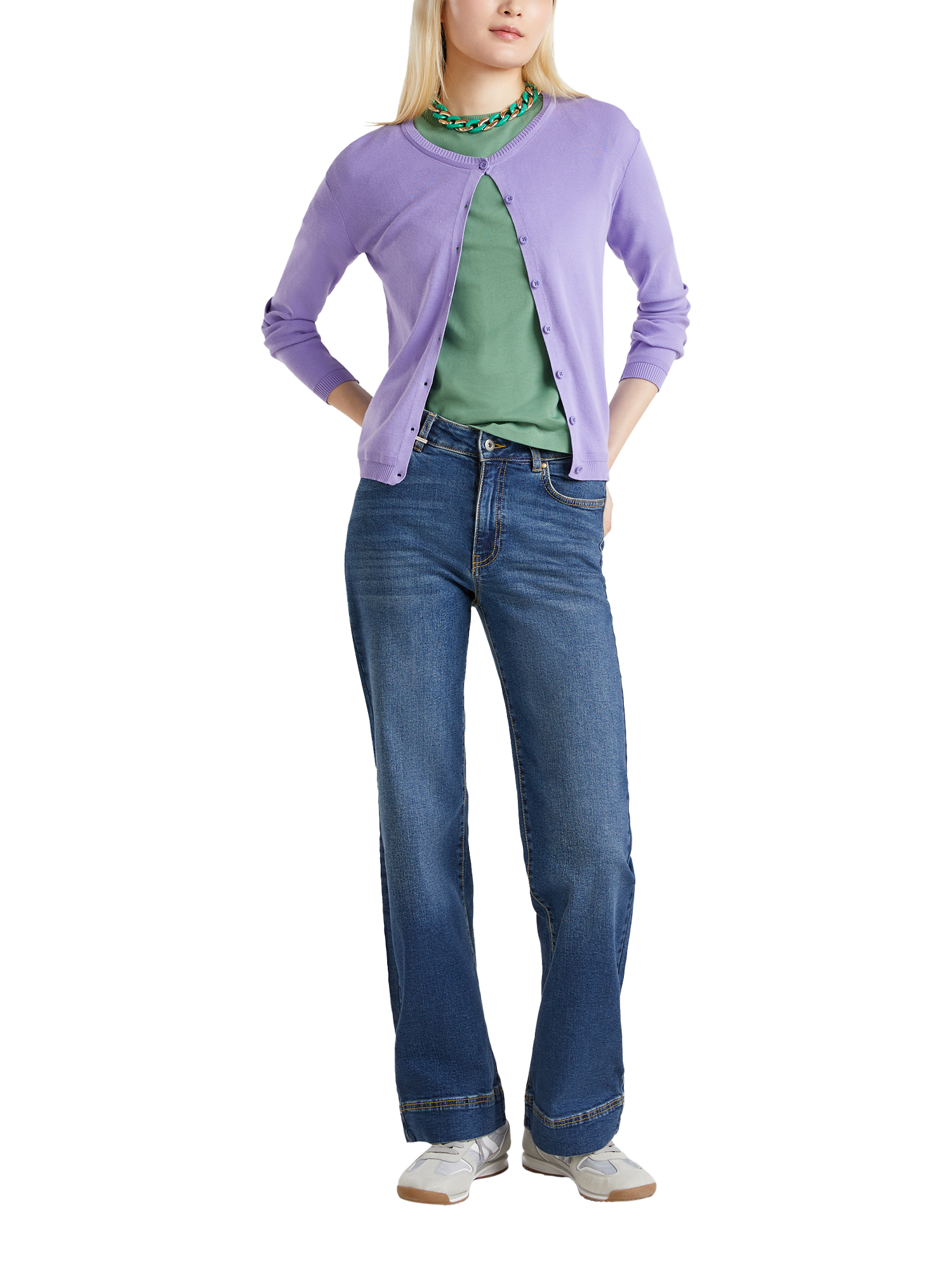 Product image 3 of 6, which shows Benetton Cotton Knit Cardigan, Periwinkle, XS