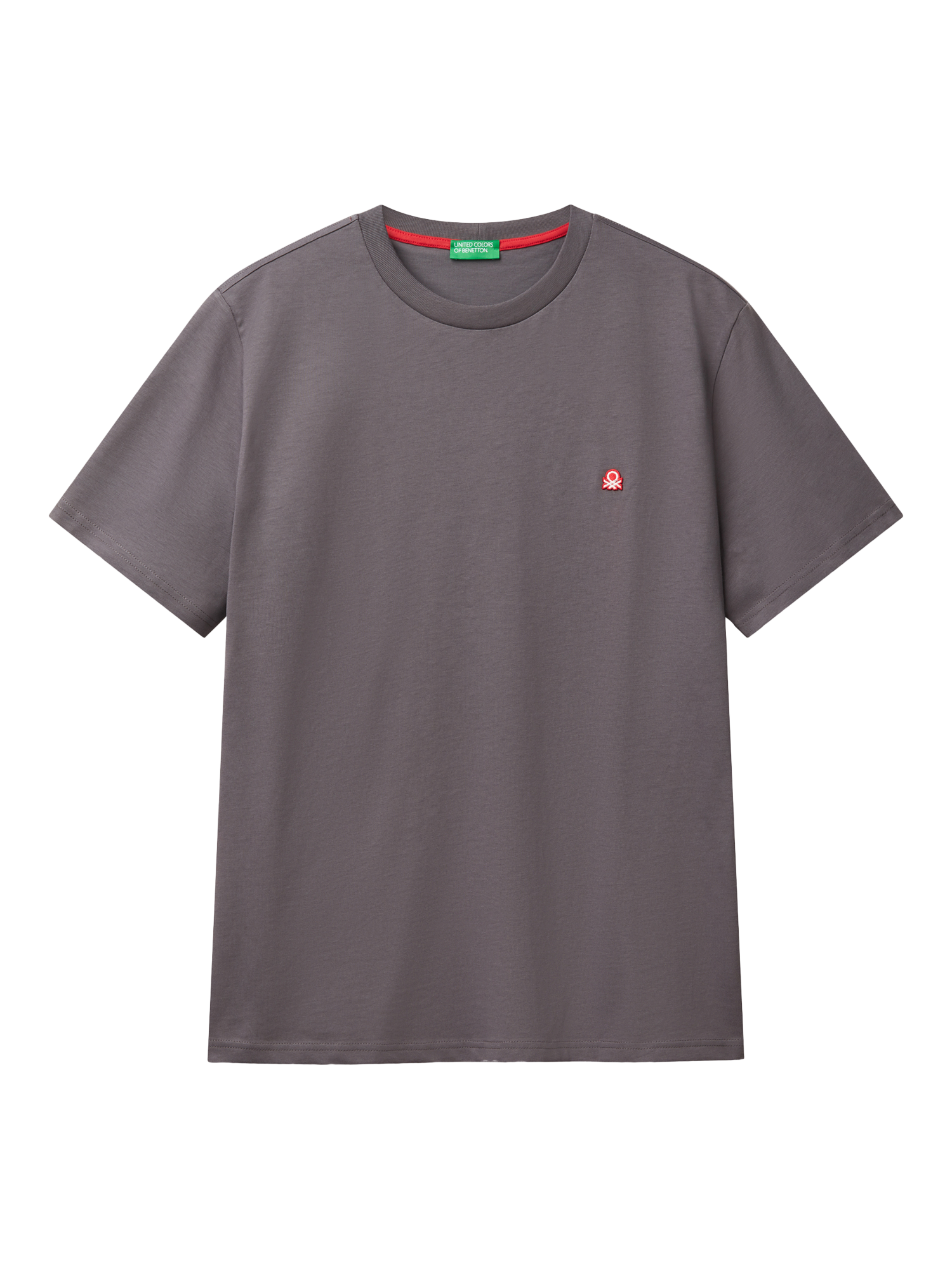 Product image 3 of 4, which shows Benetton Cotton Regular Fit Short Sleeve T-Shirt, Matte Grey, S