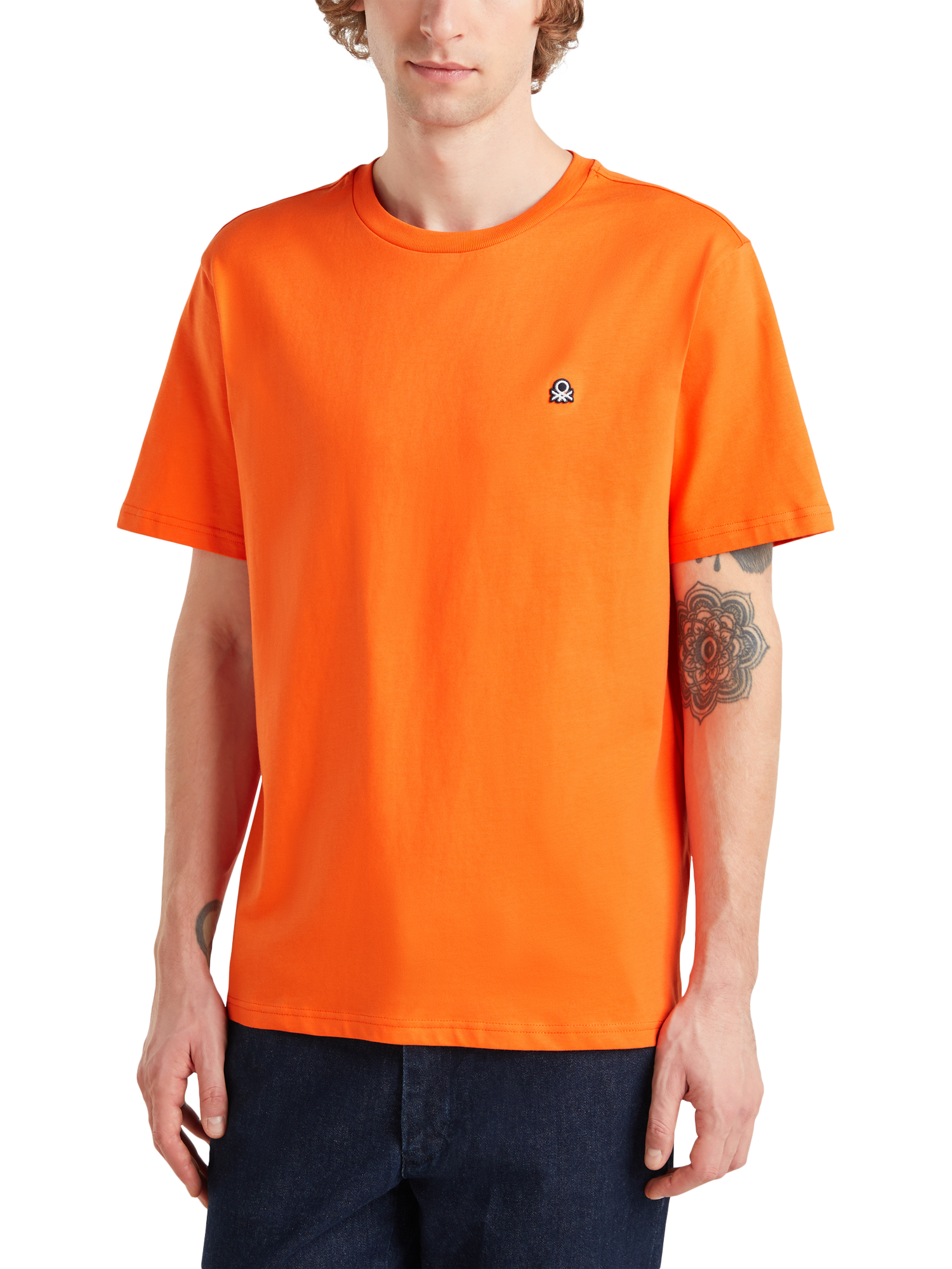 Product image 1 of 4, which shows Benetton Cotton Regular Fit Short Sleeve Logo T-Shirt, Amber, S