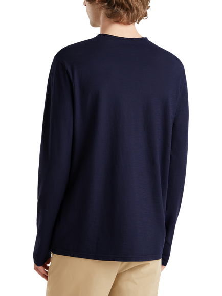 Benetton Cotton Regular Fit Long Sleeve T-Shirt - view 2, Night Blue