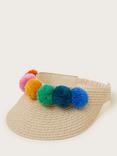 Monsoon Kids' Pom Pom Woven Sun Visor, Multi