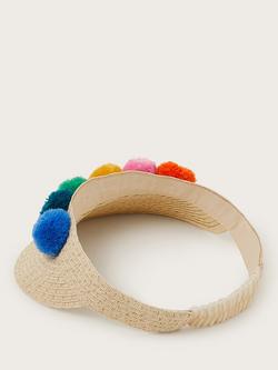 Monsoon Kids' Pom Pom Woven Sun Visor, Multi - view 2, Multi