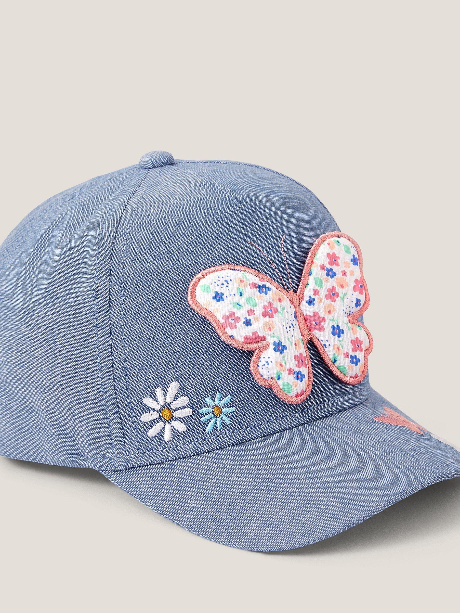 Product image 3 of 3, which shows Monsoon Kids' Butterfly Denim Cap, Multi, 1-3 years