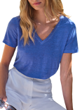 Pure Collection Linen V-Neck T-Shirt, Blue