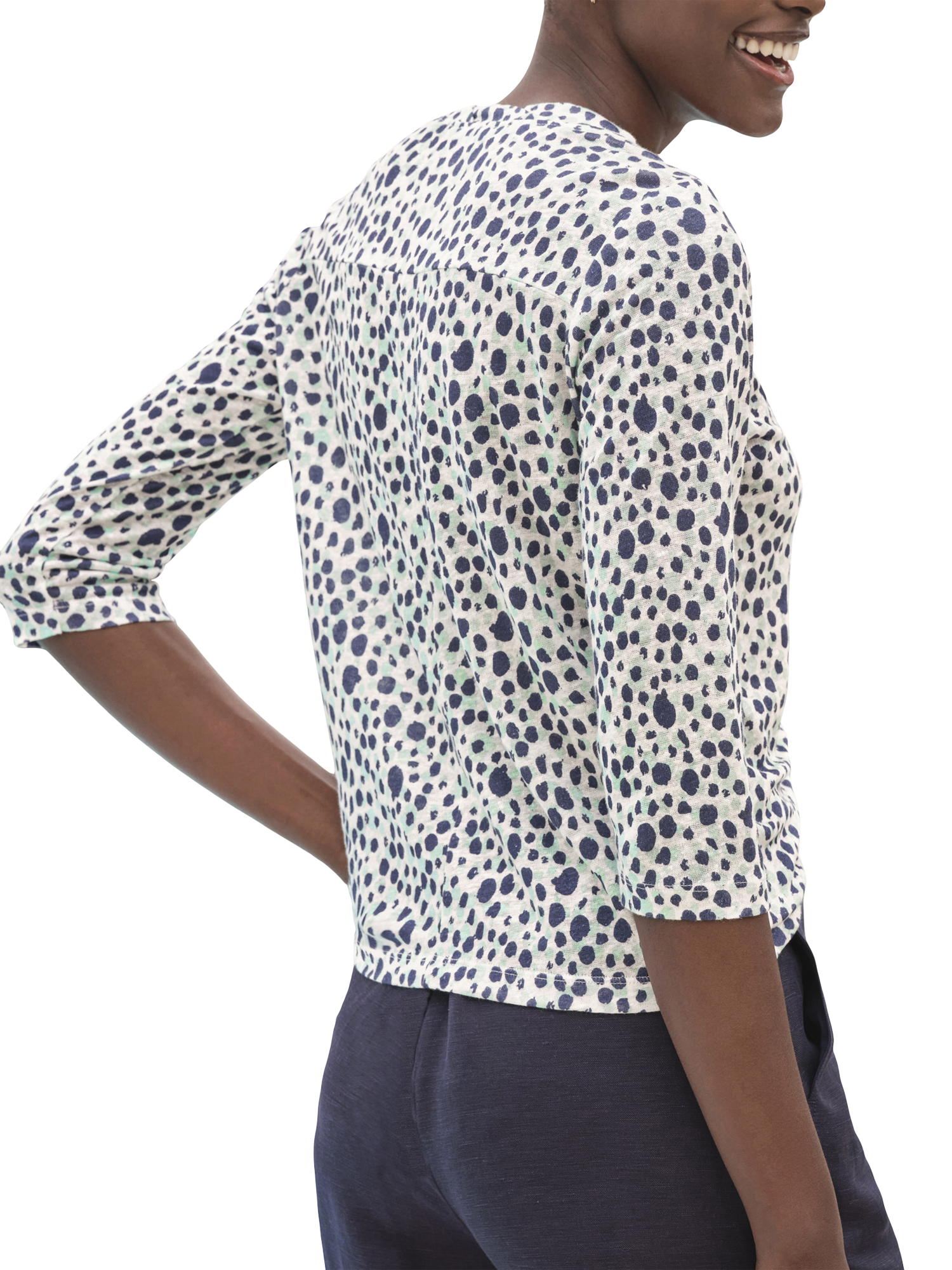 Product image 2 of 3, which shows Pure Collection Spot Print Pure Linen Top, Navy/Multi, 8