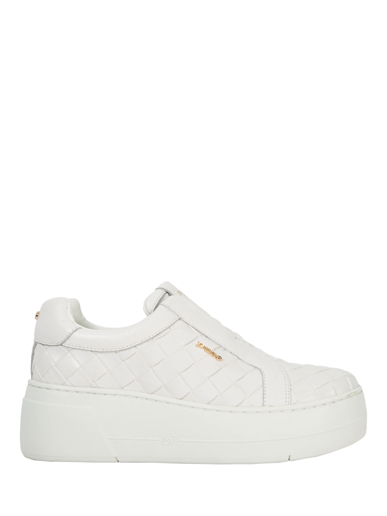 Product image 1 of 5, which shows Dune London Esthie Leather Weave Chunky Flatform Trainers, White, EU36