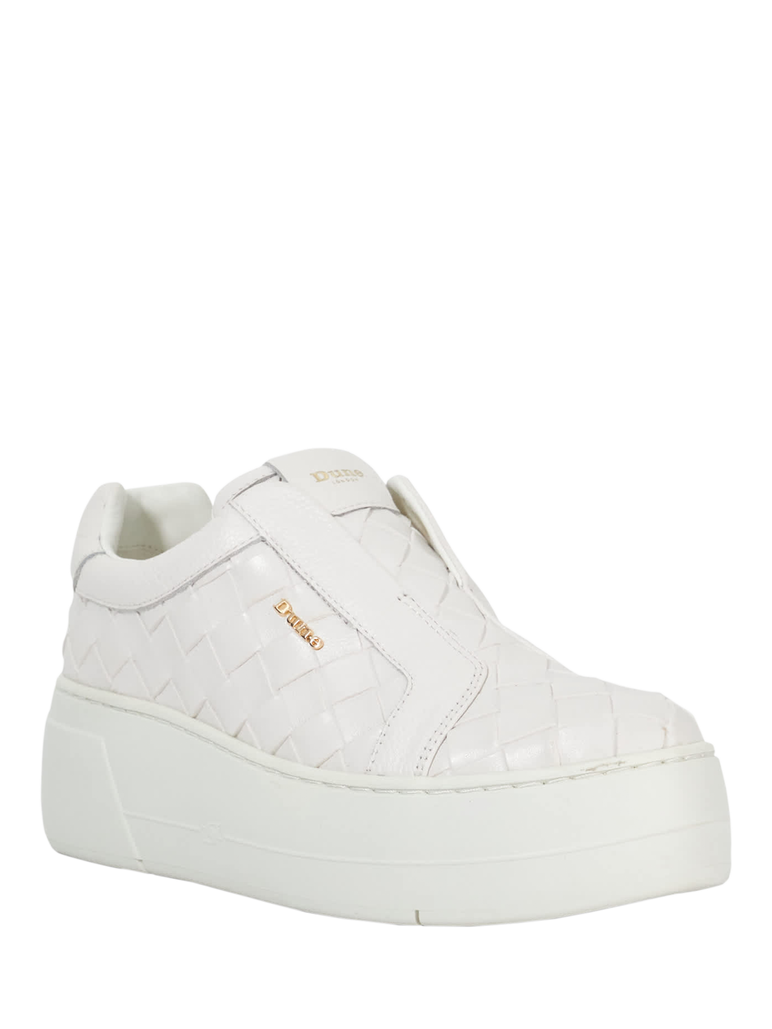 Product image 3 of 5, which shows Dune London Esthie Leather Weave Chunky Flatform Trainers, White, EU36