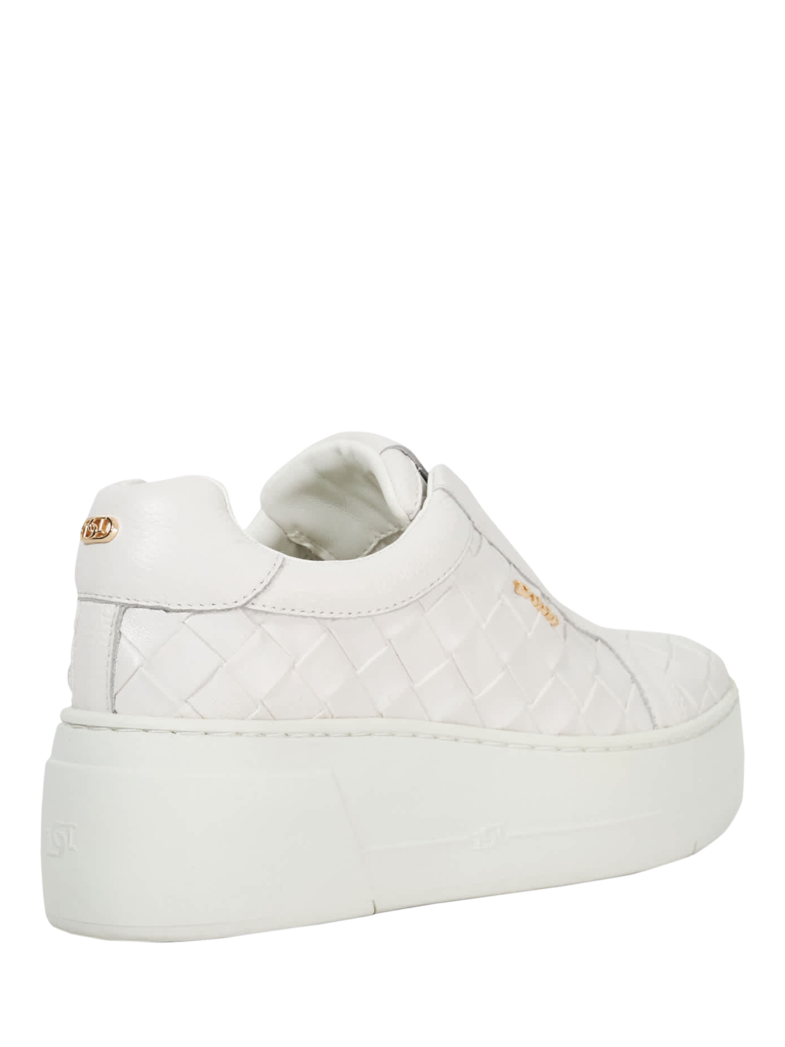 Product image 4 of 5, which shows Dune London Esthie Leather Weave Chunky Flatform Trainers, White, EU36