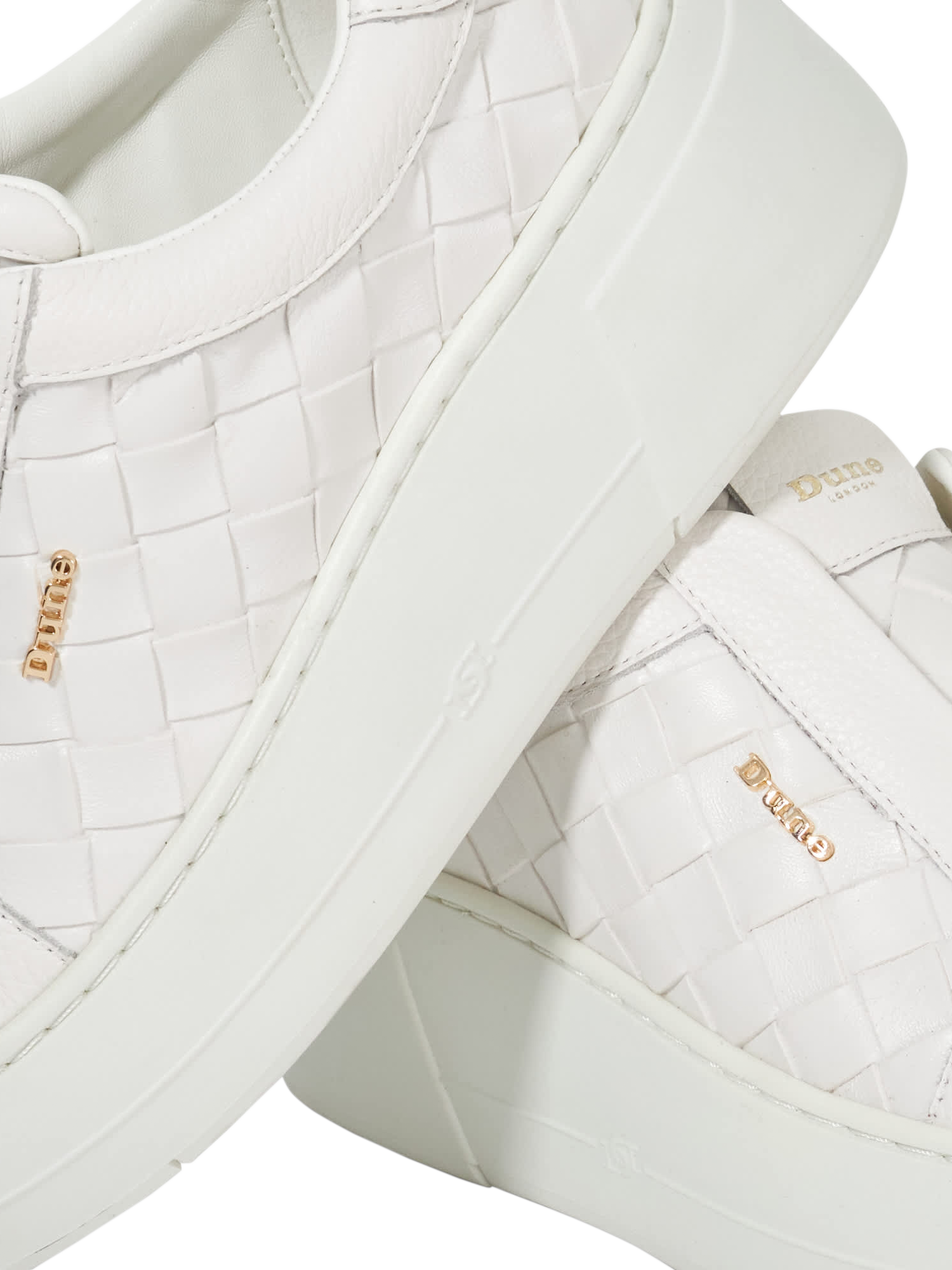 Product image 5 of 5, which shows Dune London Esthie Leather Weave Chunky Flatform Trainers, White, EU36