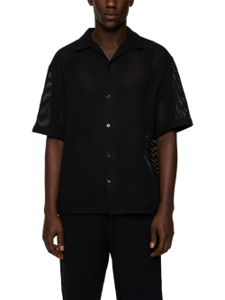 J.Lindeberg Ellis Cotton Regular Fit Crochet Knit Shirt, Black, Black
