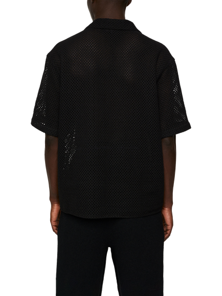 J.Lindeberg Ellis Cotton Regular Fit Crochet Knit Shirt, Black - view 2, Black