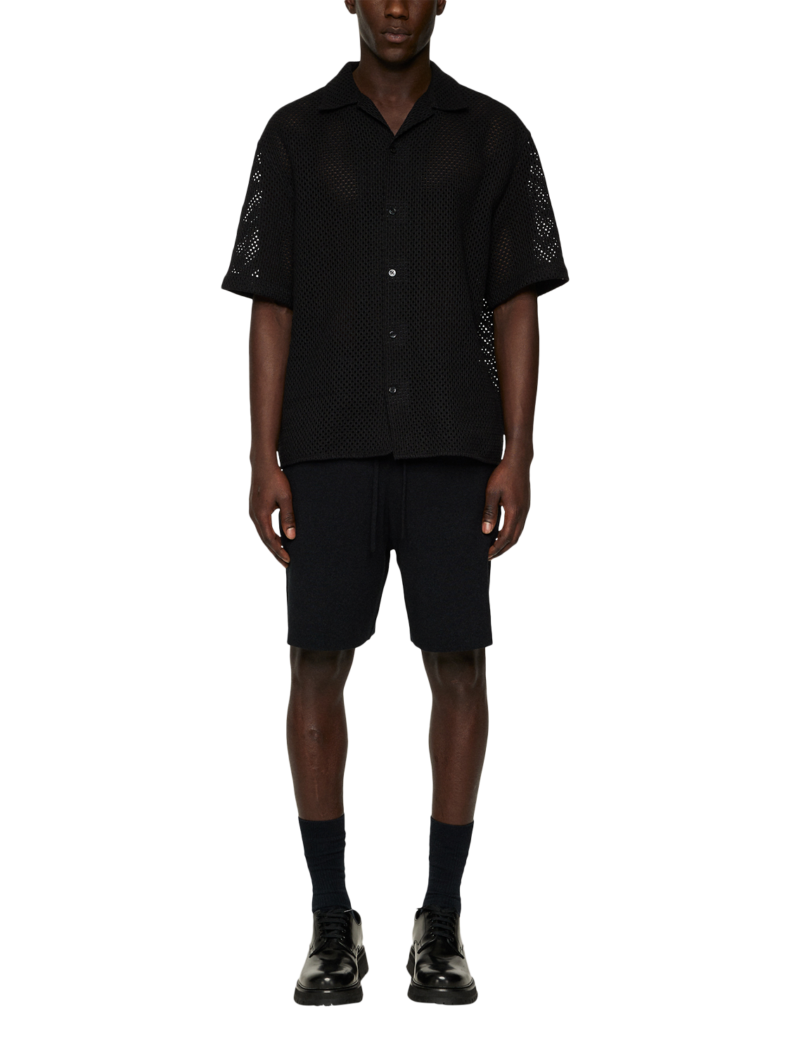 Product image 3 of 5, which shows J.Lindeberg Ellis Cotton Regular Fit Crochet Knit Shirt, Black, S