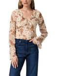 PAIGE Delamar Paisley Pure Silk Top, White/Brown