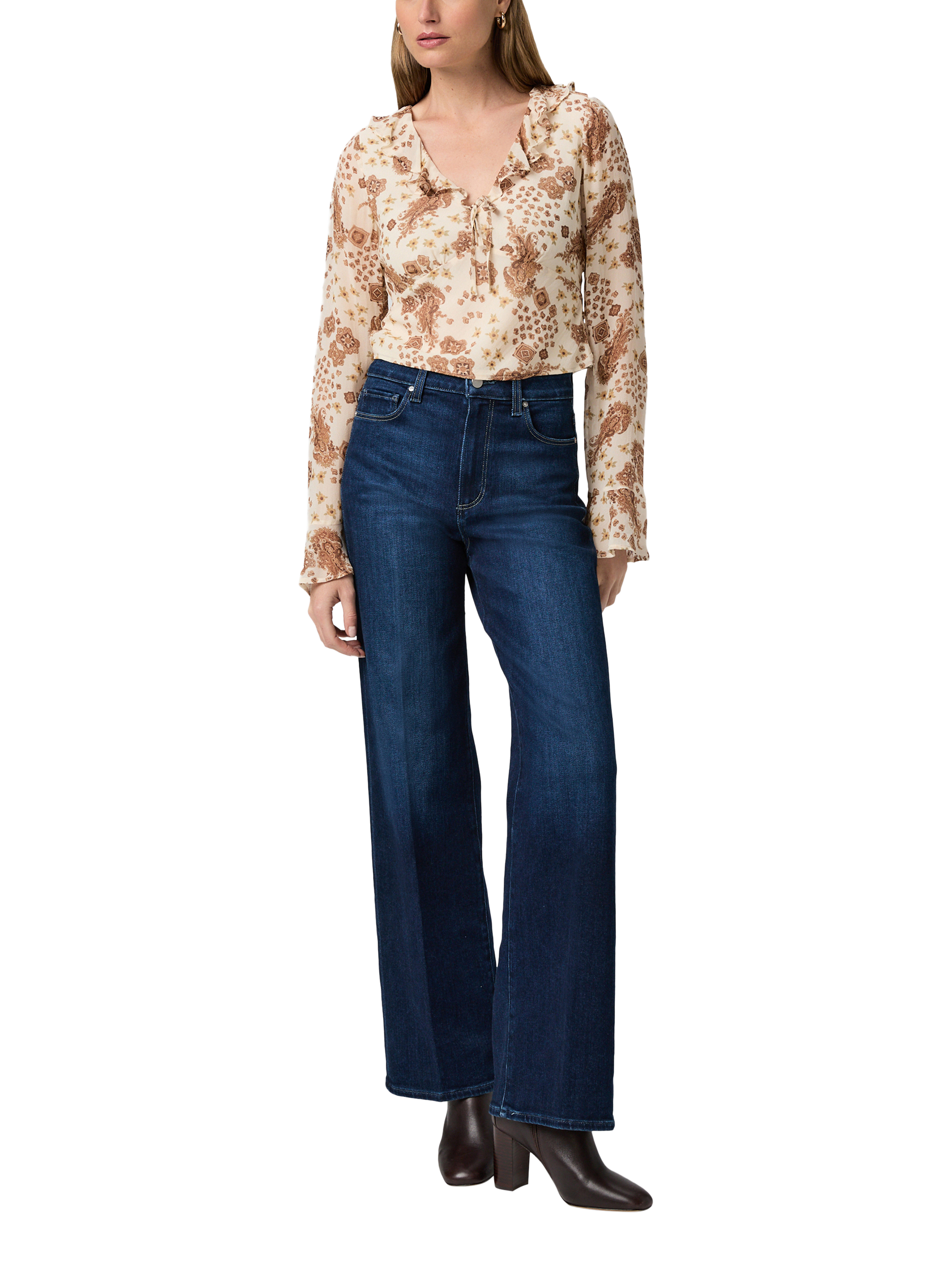 Product image 2 of 4, which shows PAIGE Delamar Paisley Pure Silk Top, White/Brown, XS