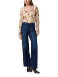 PAIGE Delamar Paisley Pure Silk Top, White/Brown