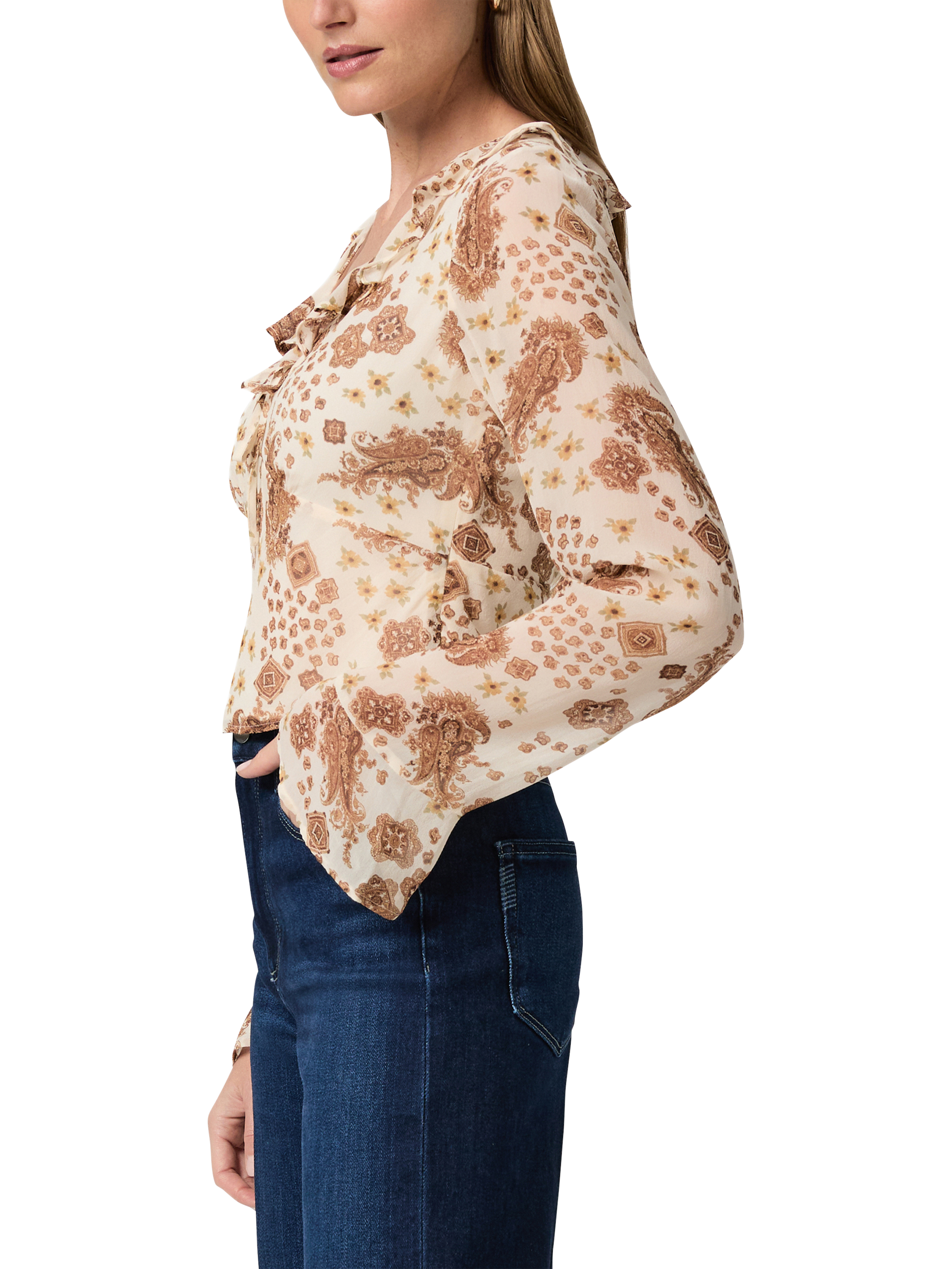 Product image 3 of 4, which shows PAIGE Delamar Paisley Pure Silk Top, White/Brown, XS